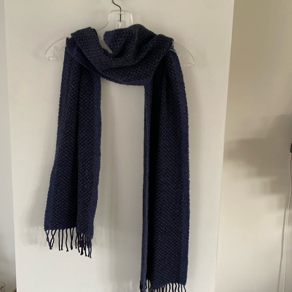 JOS A BANK wool cashmere scarf black blue fringe - Picture 1 of 5